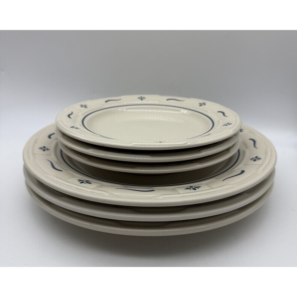 Longaberger Woven Traditions Pottery Classic Blue Dinner& Salad Plates Set For 3